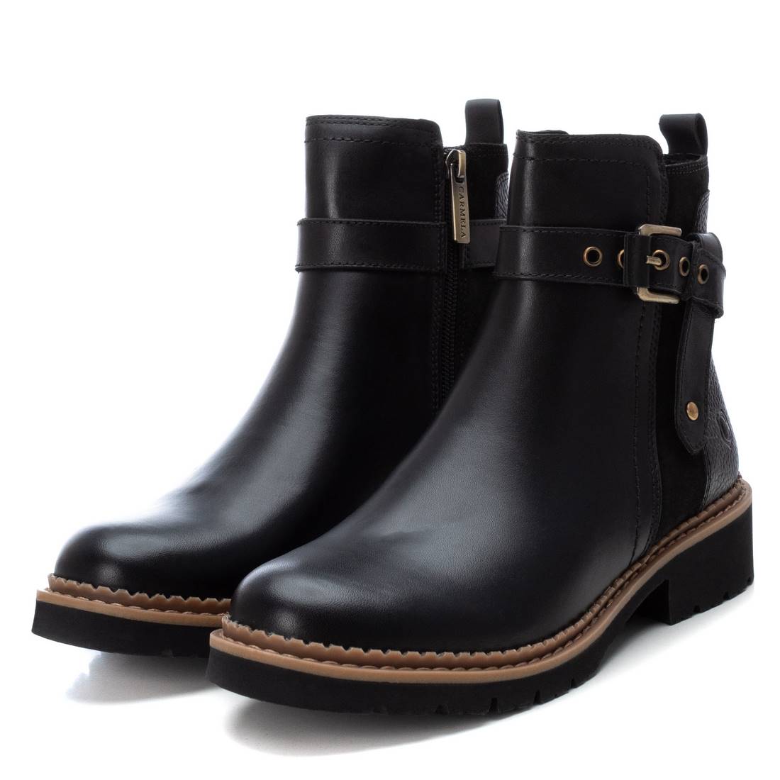 Carmela 16097601 bottine cuir noir à zip plat