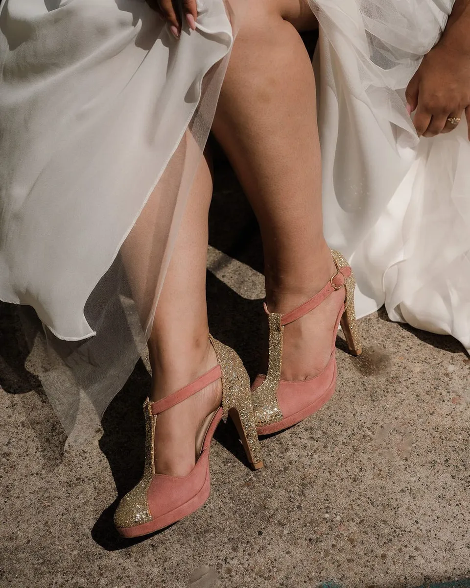 Dessine Moi Un Soulier Salomé plateforme velours rose 38