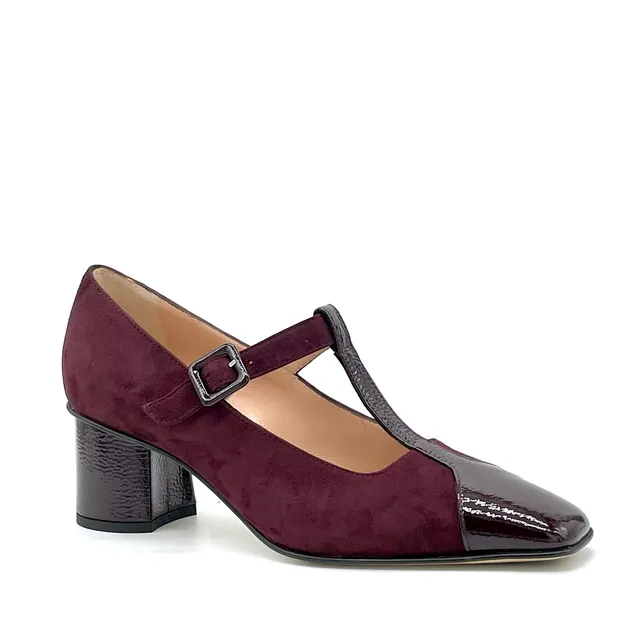ELATA 54524 escarpins T-bar vernis bordeaux talon 5,5 cm