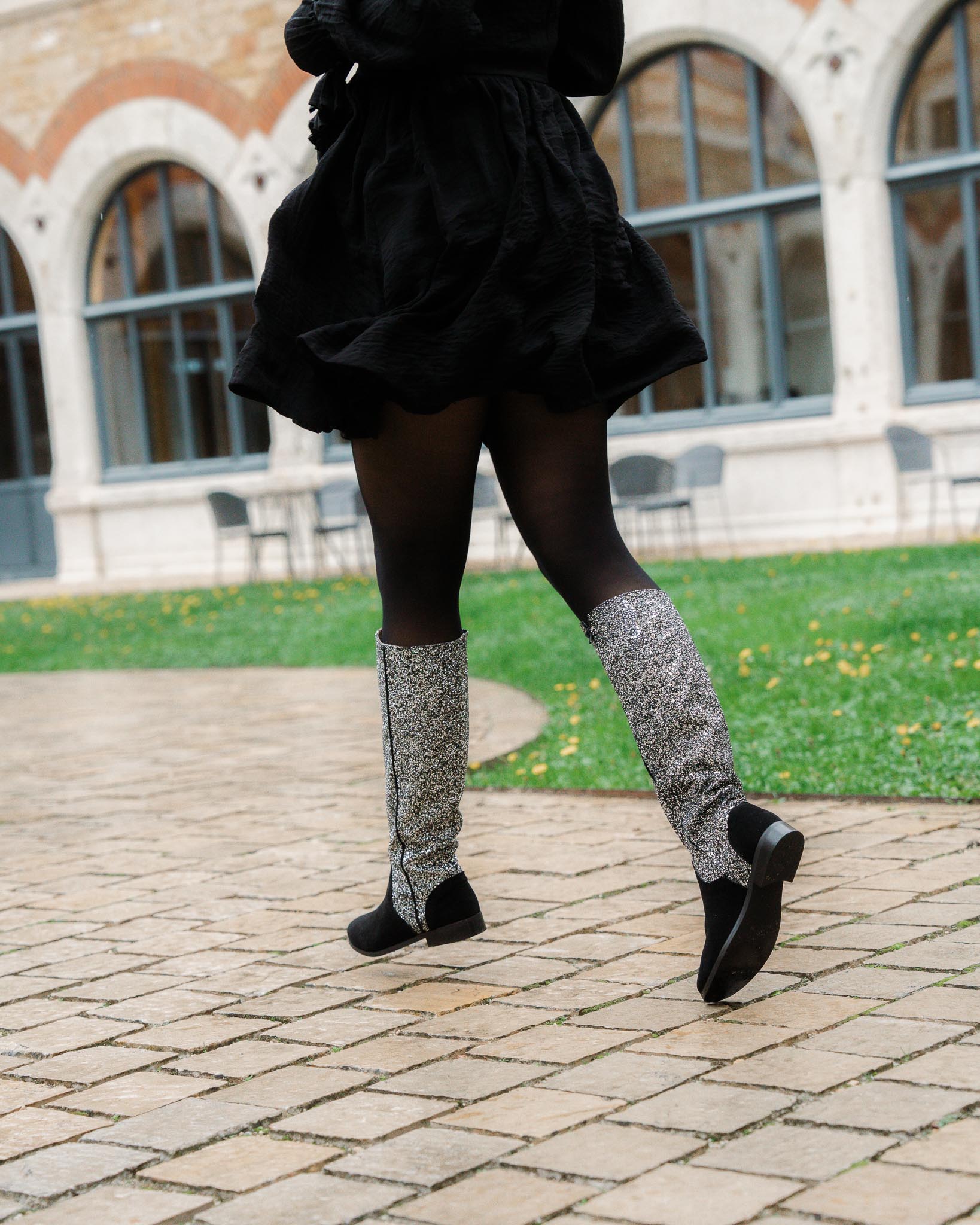 Dessine Moi Un Soulier bottes plates velours noir glitter chrome
