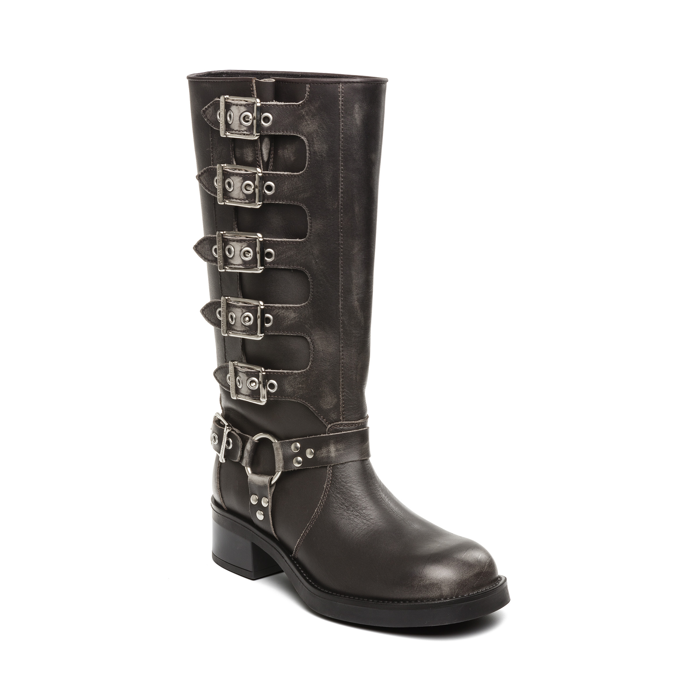 Steve Madden Battle botte cuir gris talon 4 cm