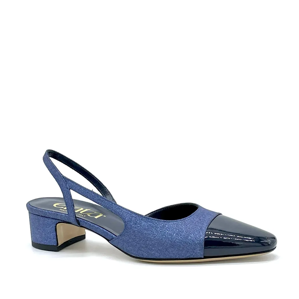 Elata 14167 slingback bleu laminé verni talon 3,5 cm