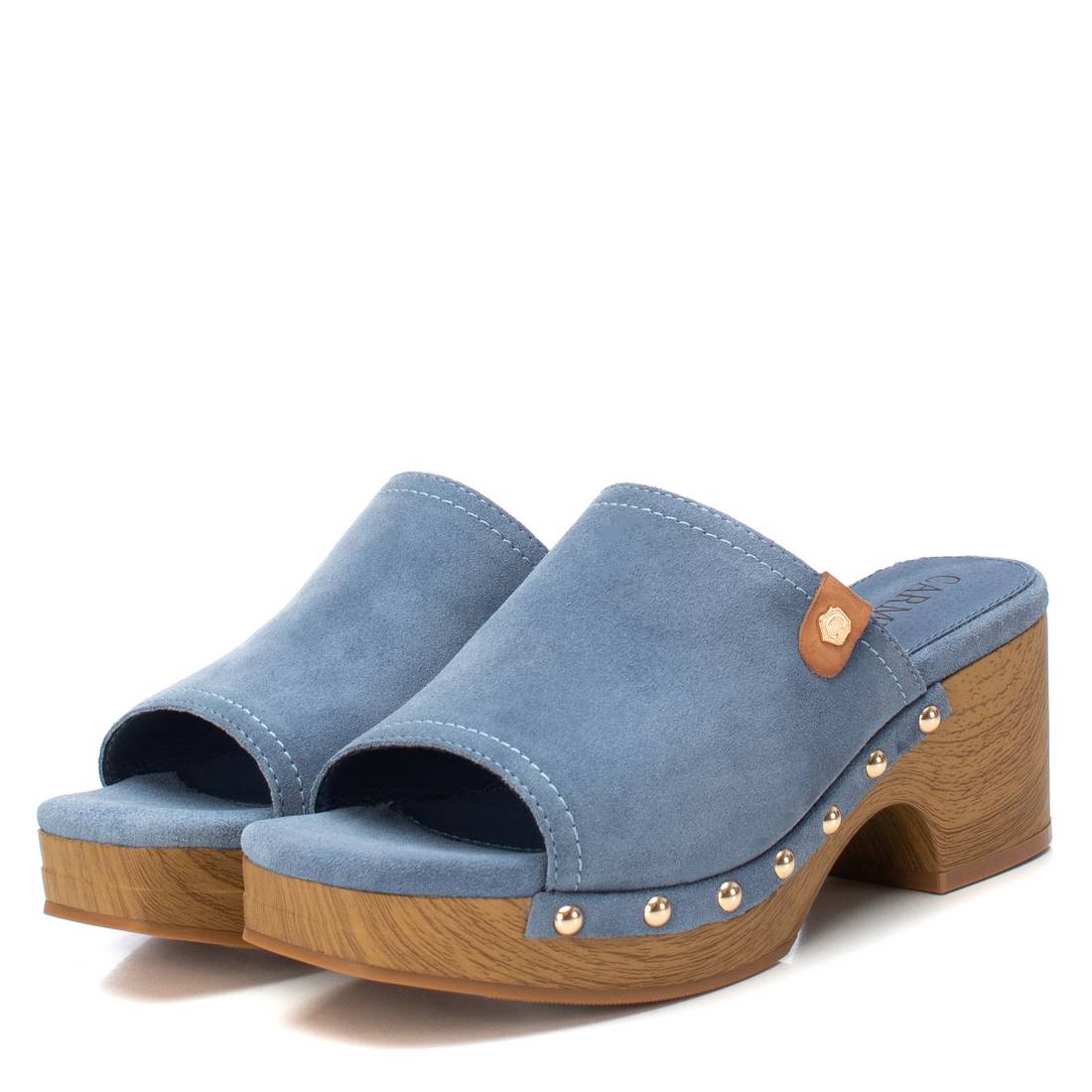 Carmela 16161203 Sabot Femme Daim Bleu Talon Bois