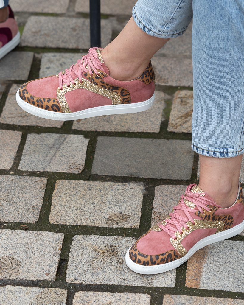 Dessine Moi Un Soulier Basket Oscar velours rose léopard