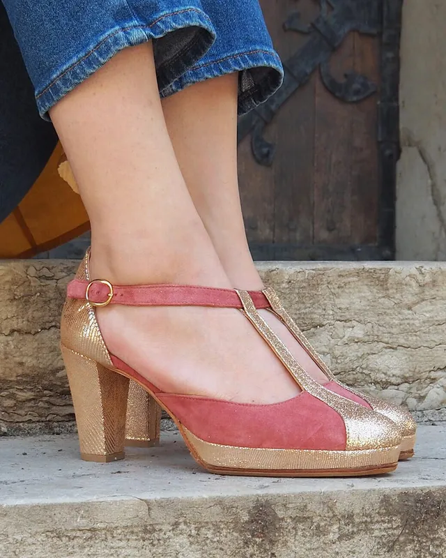 Dessine Moi Un Soulier Salomé plateforme rose thé bronze