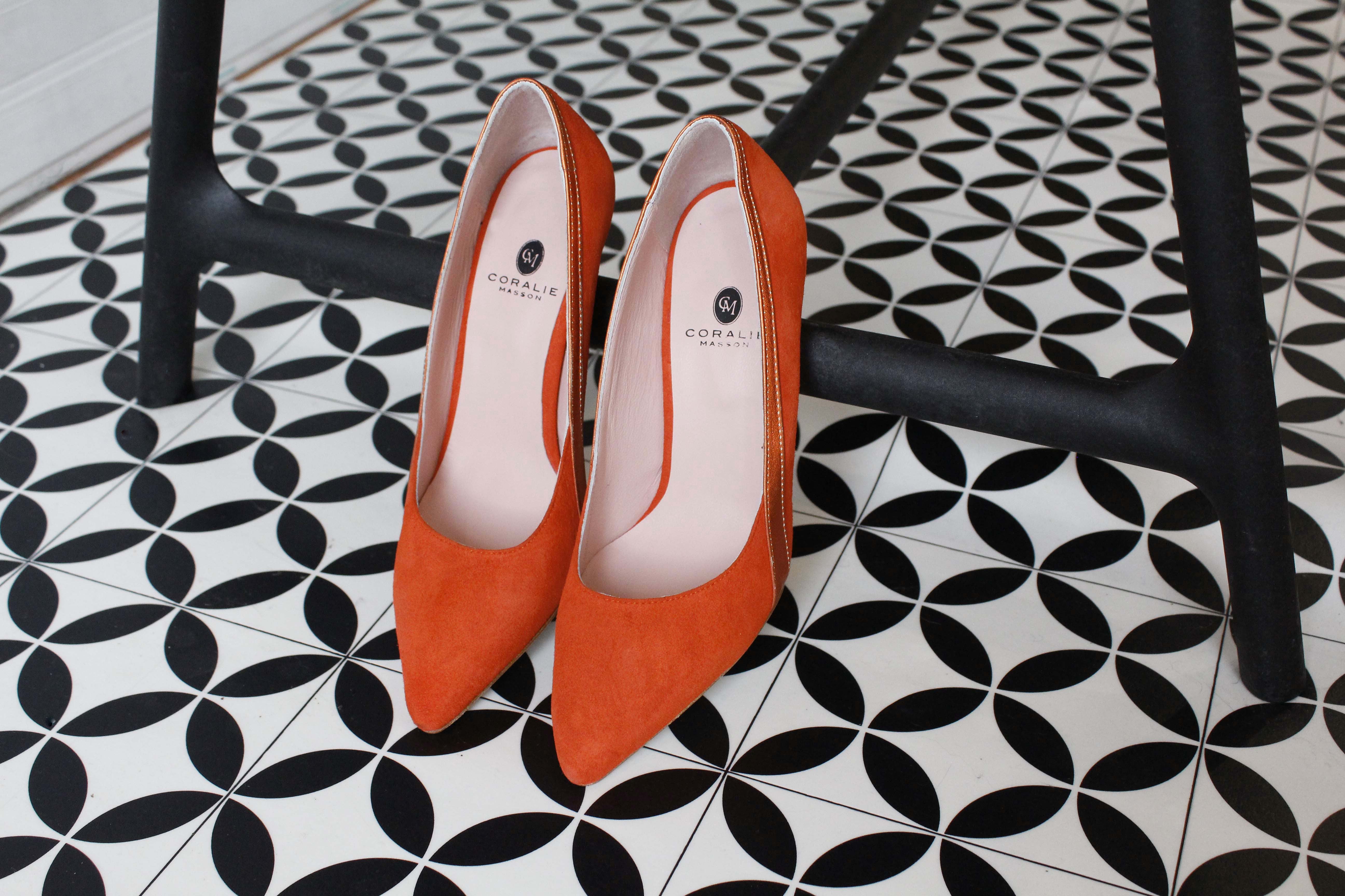 Coralie Masson Gigi escarpins orange cuir talon 9 cm