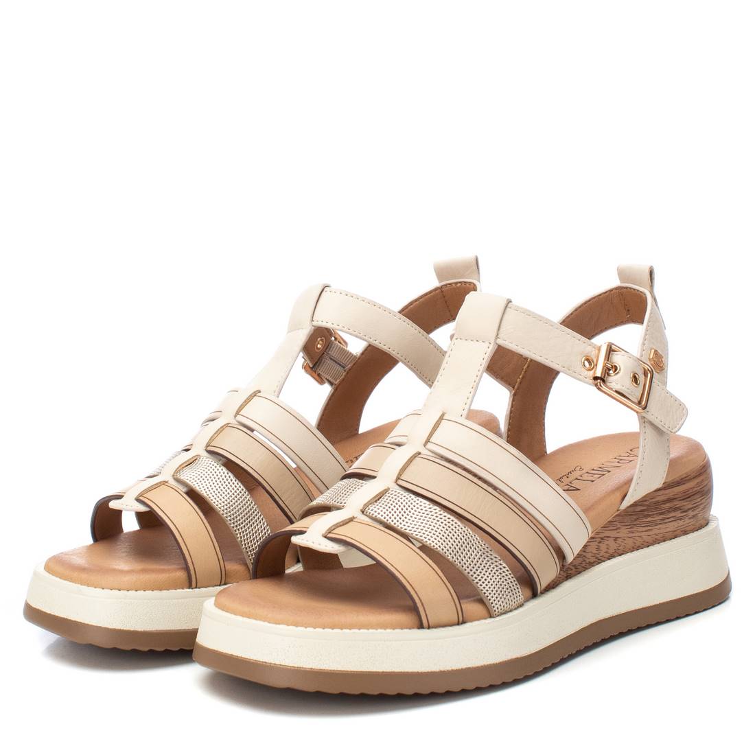 Carmela 16160702 sandale cuir blanc compensée
