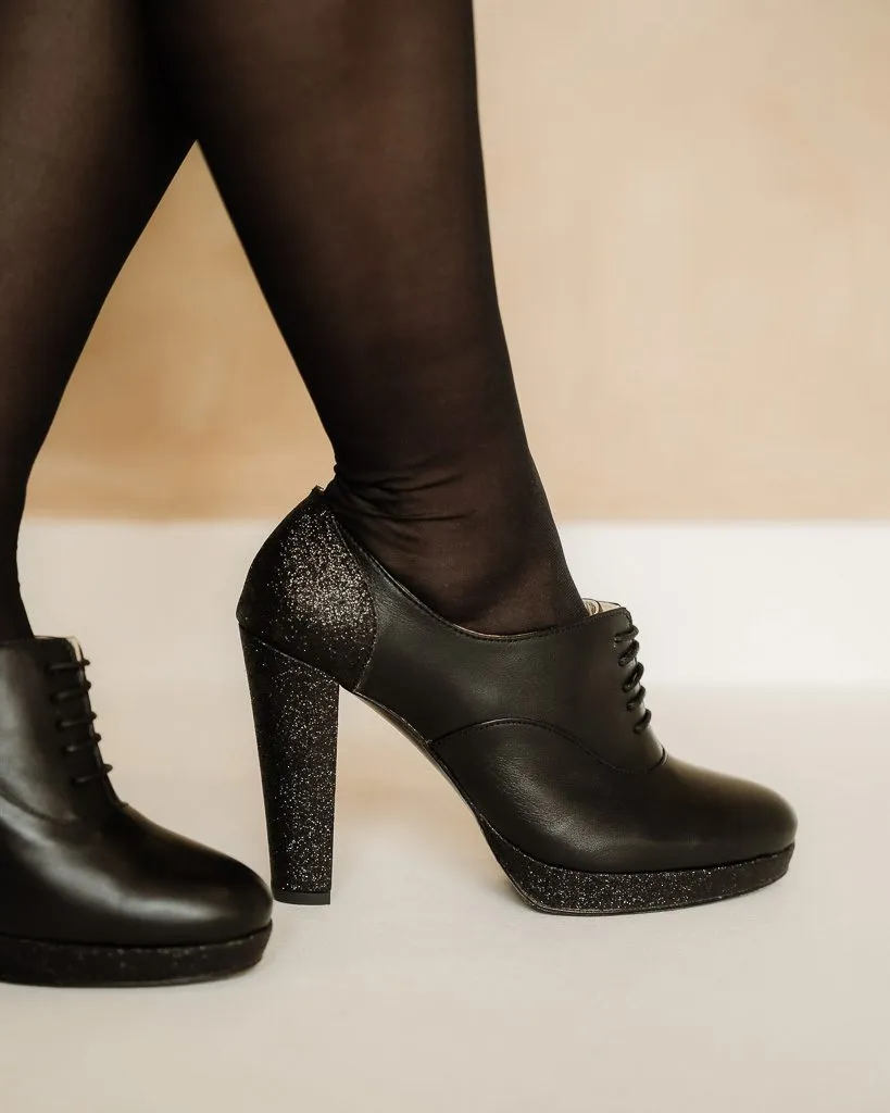 Dessine Moi Un Soulier Richelieu plateforme cuir noir paillettes