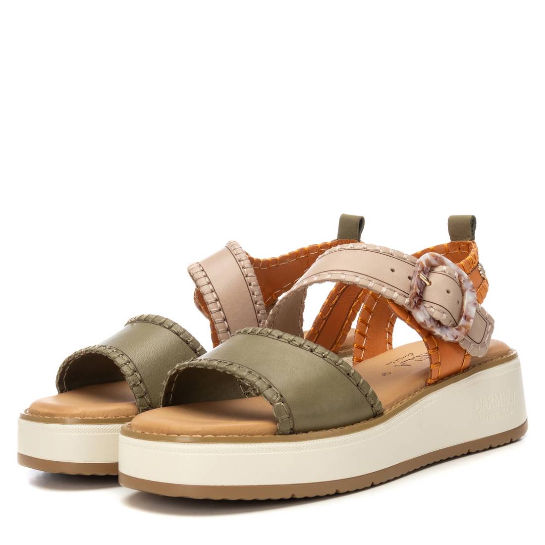 Carmela 16224703 sandales cuir kaki à talon compensé