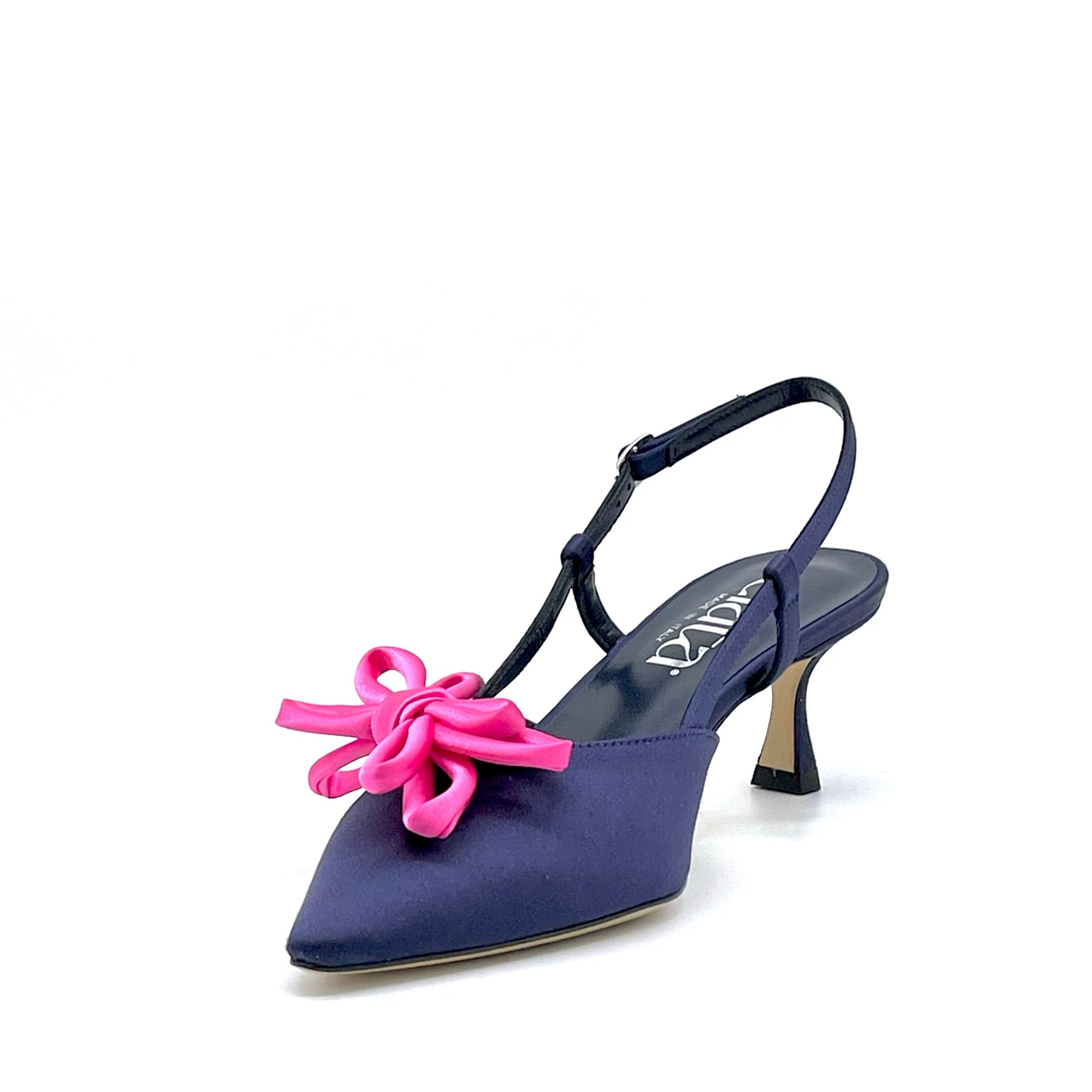 ELATA 14151 slingbacks satin soie bleu nœud fuchsia talon 5,5