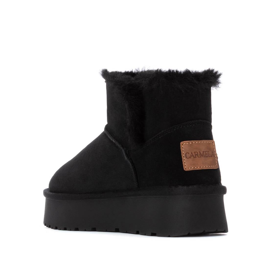 Carmela 16263304 bottine noire fourrée cuir plat
