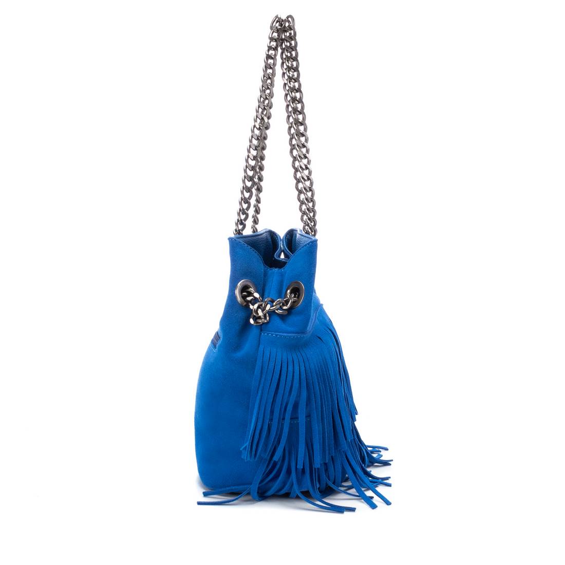 Carmela 18605204 sac femme bleu cuir franges 27 cm