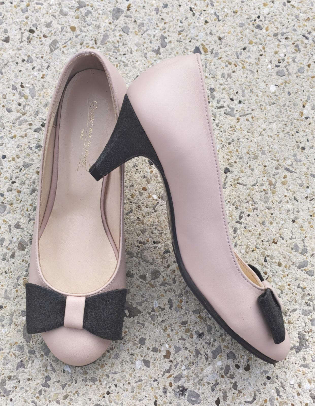 Dessine Moi Un Soulier escarpin cuir beige rosé paillettes 37.5