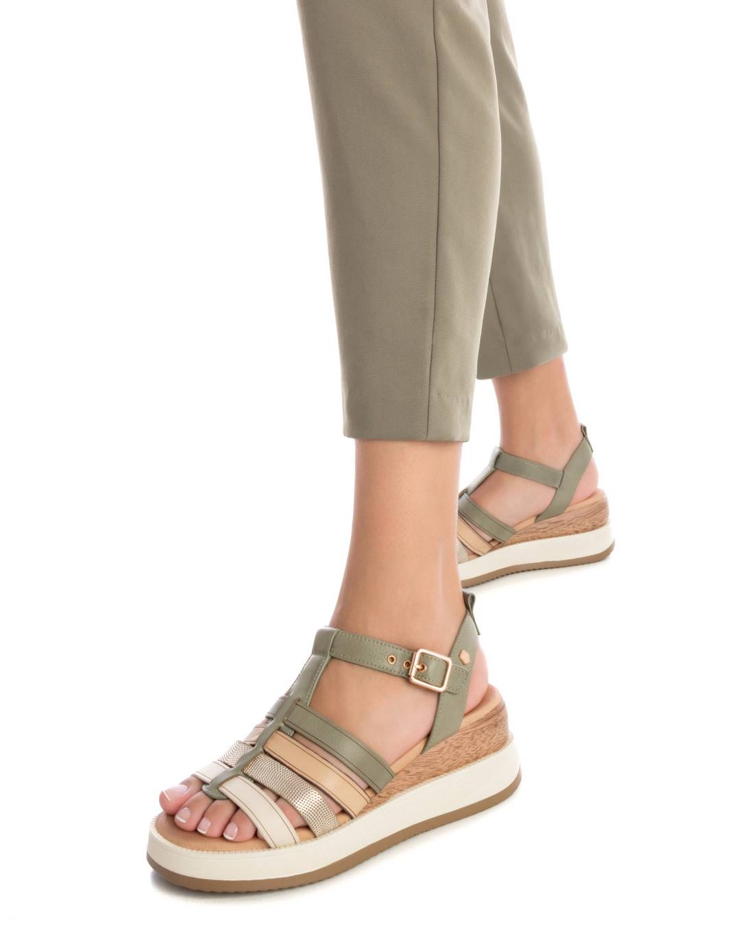 Carmela 16160703 sandales cuir vert compensées
