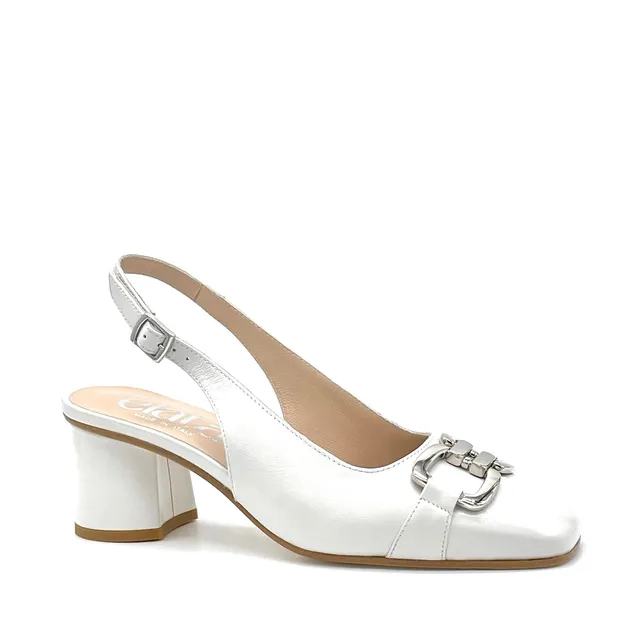 Elata 15167 slingback cuir lait argent talon 5,5 cm