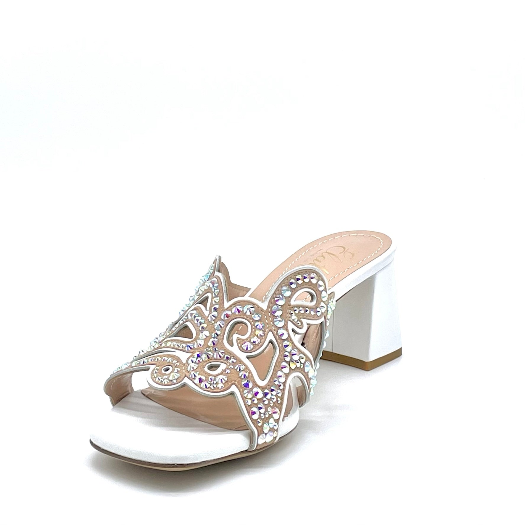 ELATA 63794_4 mule cuir blanc strass talon 5,5 cm