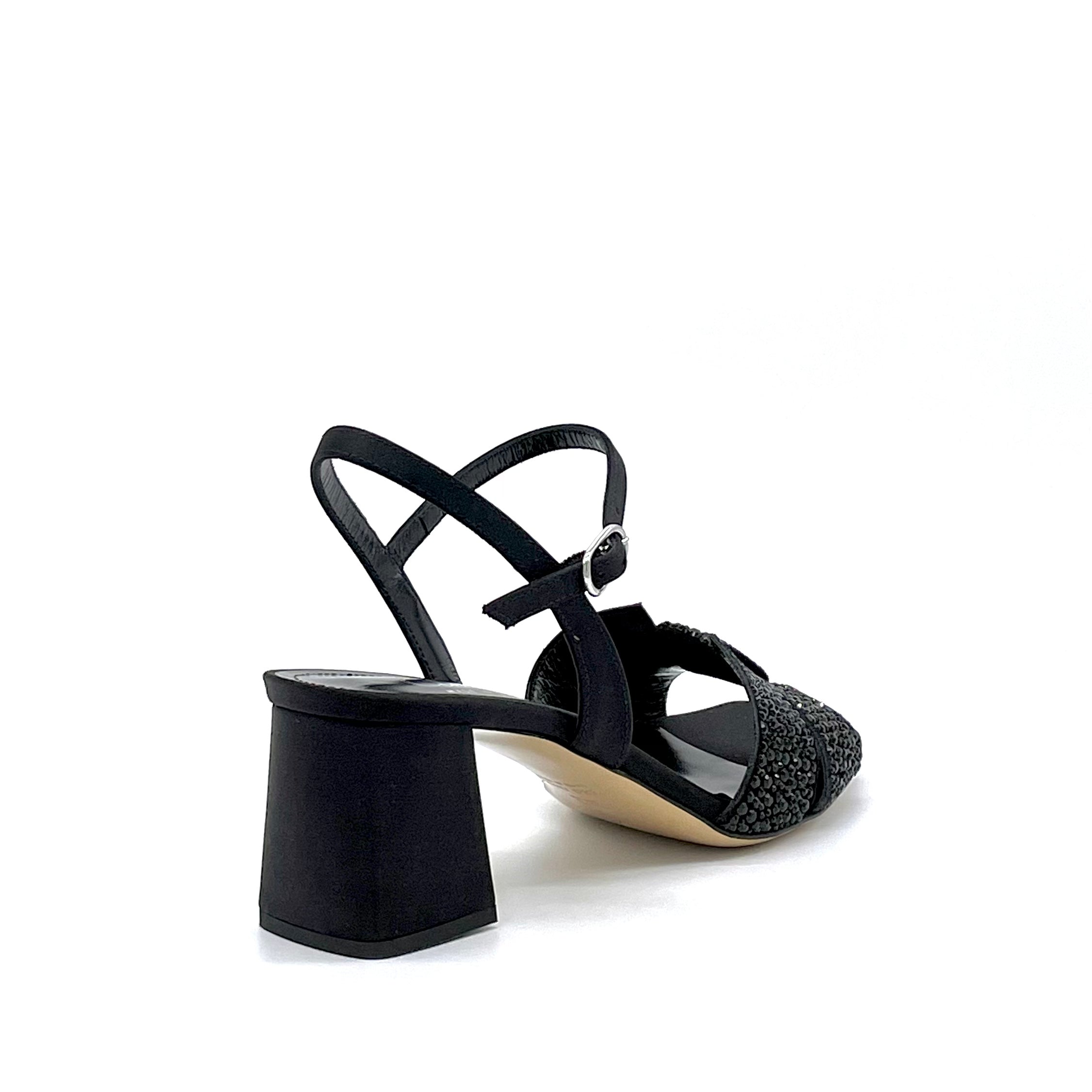 Elata 13134 sandales soie noire strass talon 5,5 cm