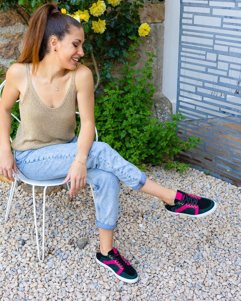 Dessine Moi Un Soulier Oscar baskets velours noir vert sapin rose vif