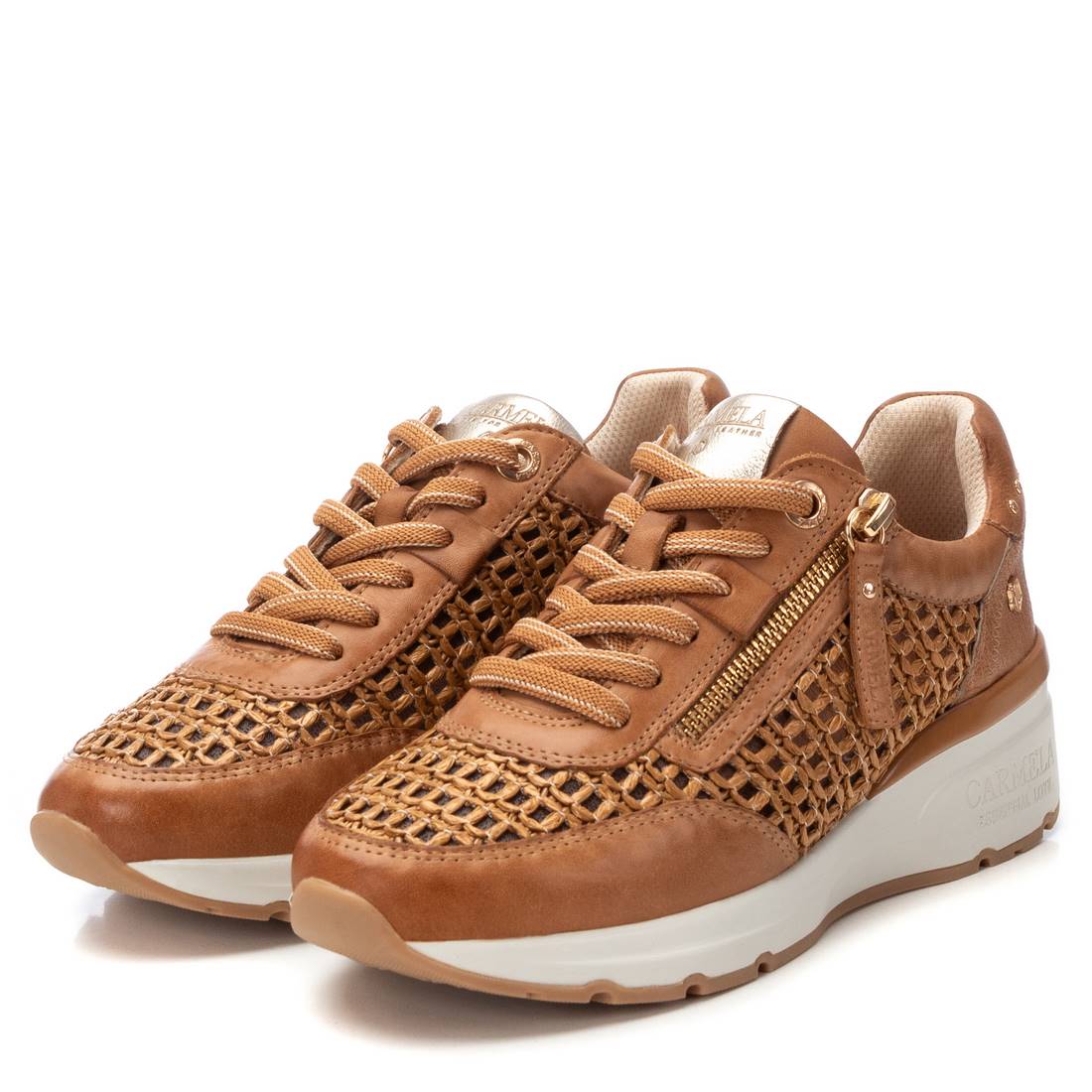 Carmela 16232601 basket camel cuir lacets + zip