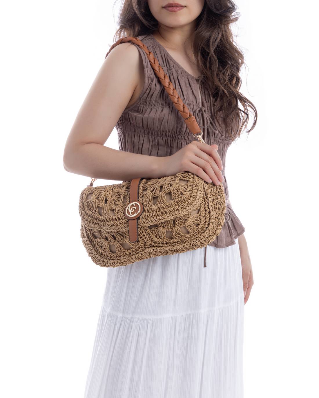 Carmela 18621902 sac épaule raphia taupe