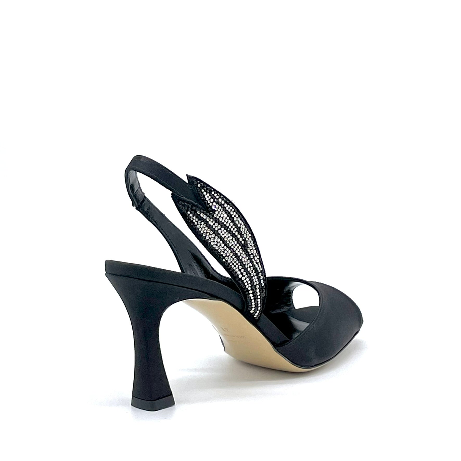 Elata 16118-1 sandale satin noir strass talon 7,5 cm