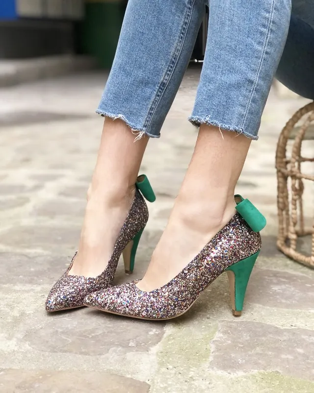 Dessine Moi Un Soulier Bout Pointu escarpin glitter multicolore émeraude