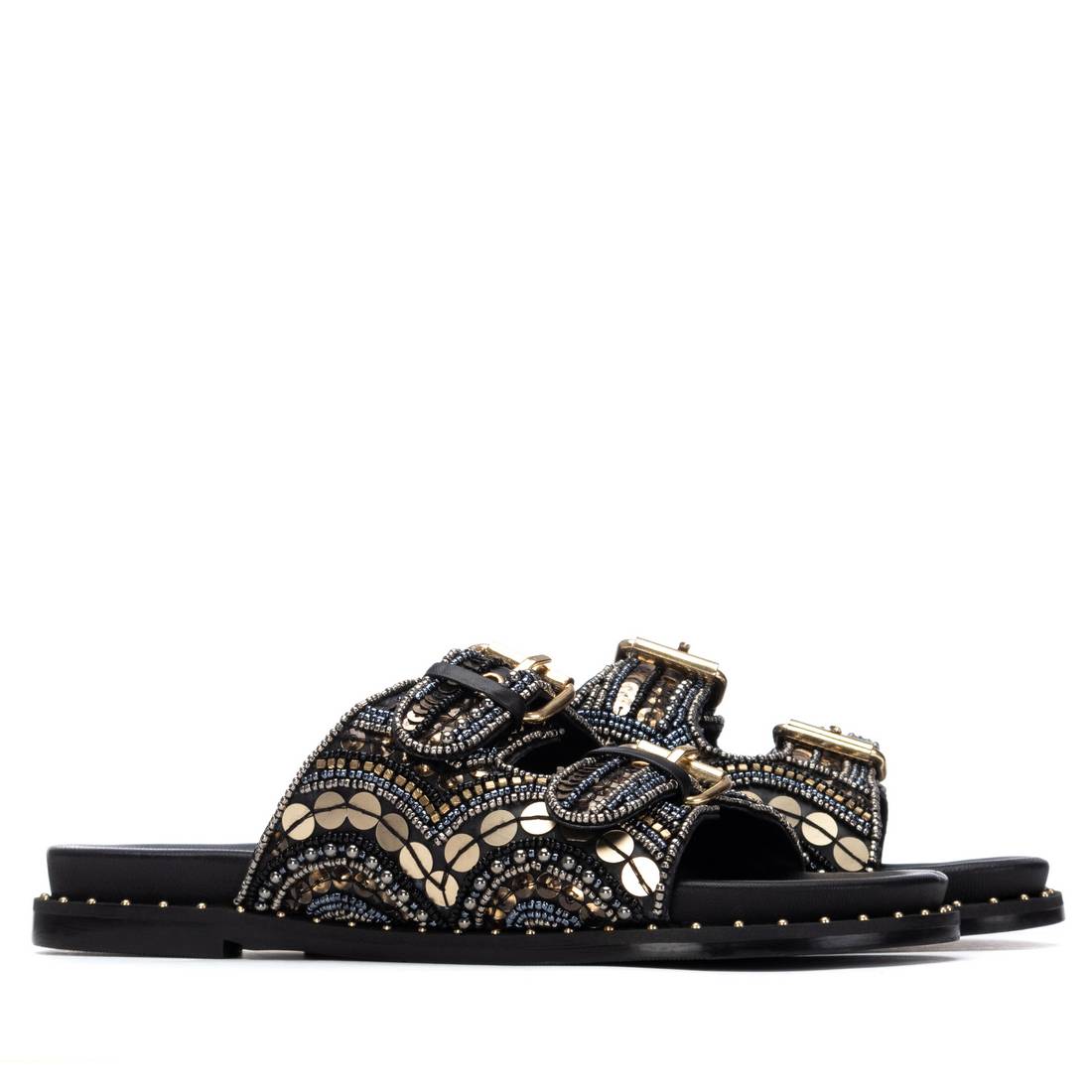 Carmela 16320001 sandales plates noires strass