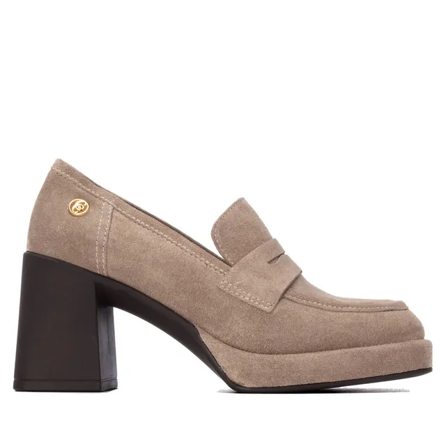 Carmela 16440002 mocassin femme cuir taupe talon moyen