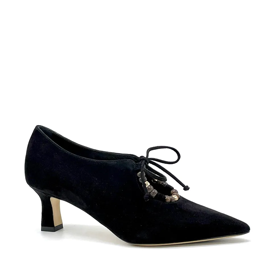 ELATA 56509 derbies daim noir perles talon 5,5 cm