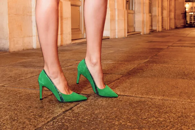 Coralie Masson Maïwen escarpins vert python talon 9 cm