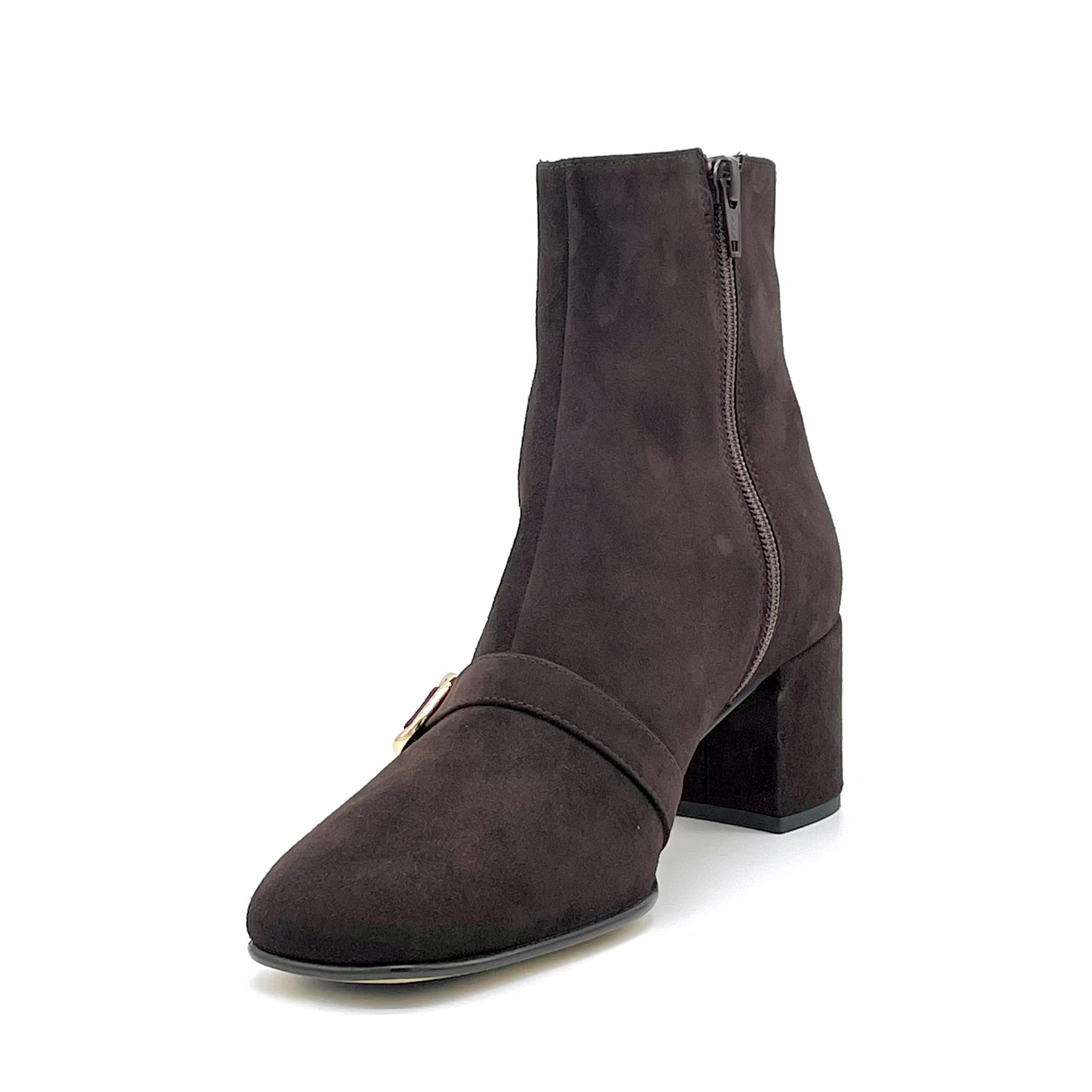 ELATA 56543 bottine suède marron boucle dorée 5,5 cm