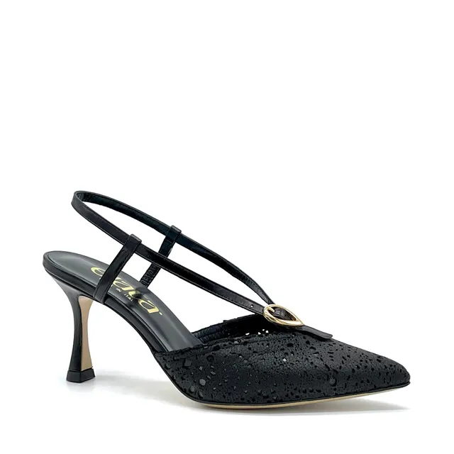 ELATA 16175 slingback cuir ajouré noir talon 7,5 cm