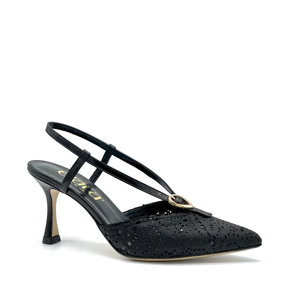 ELATA 16175 slingback cuir ajouré noir talon 7,5 cm