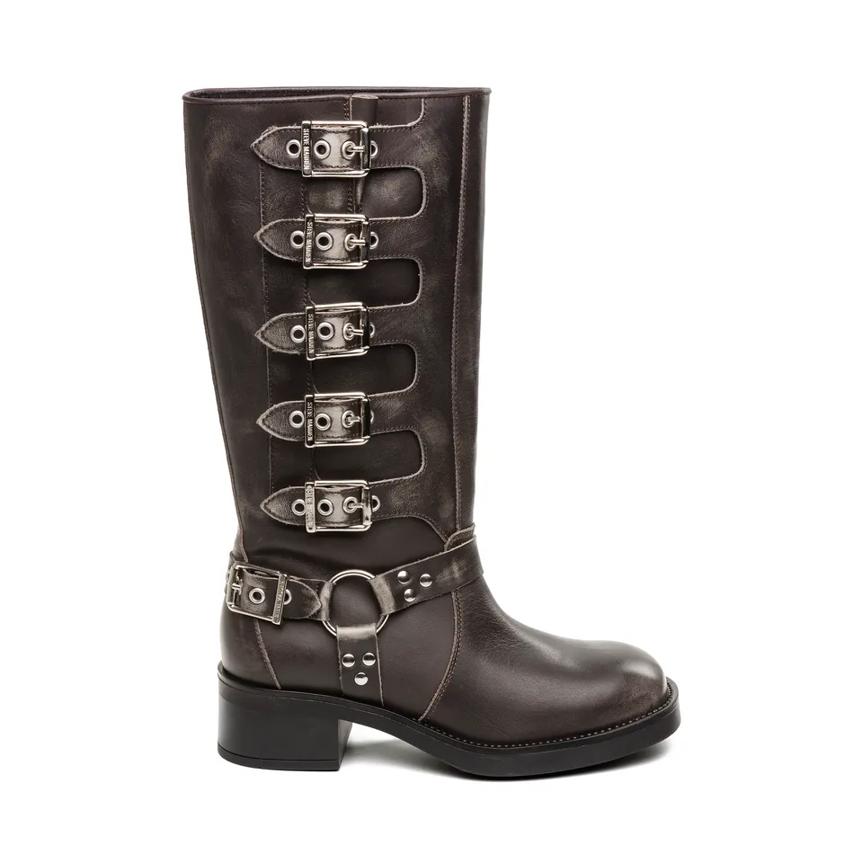 Steve Madden Battle botte cuir gris talon 4 cm
