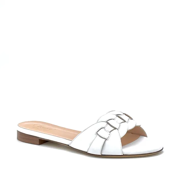 Elata Aestas 11142A mules cuir blanc tressé plat