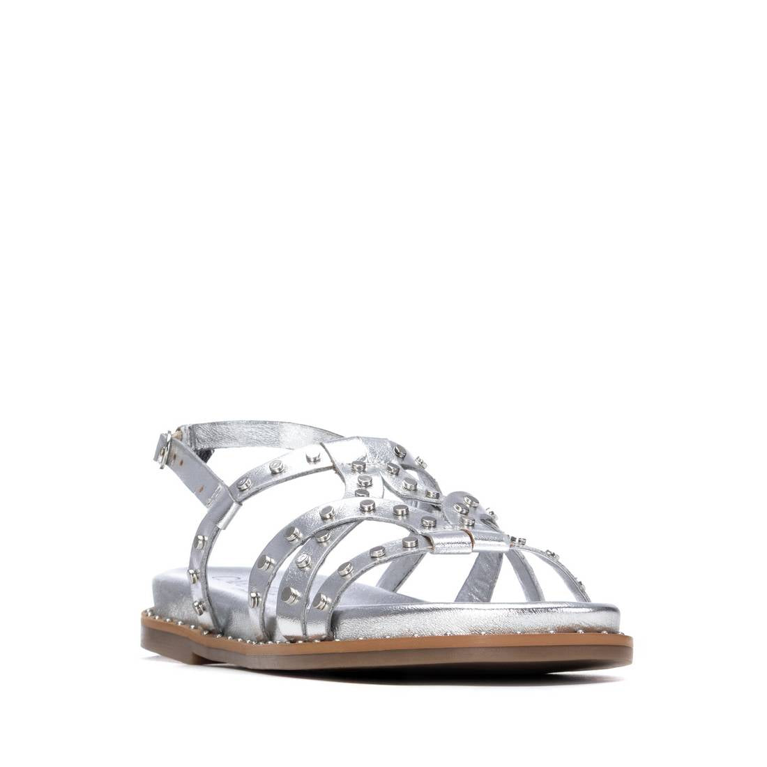 Carmela 16239206 sandale cuir argent talon plat