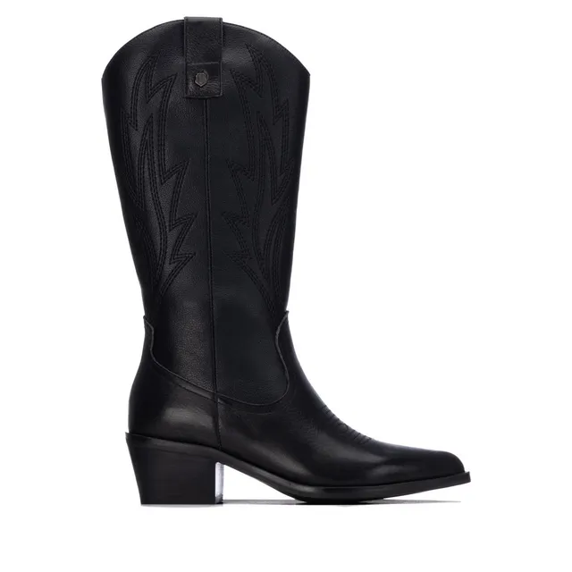 Carmela 16438801 botte cuir noir talon brodé