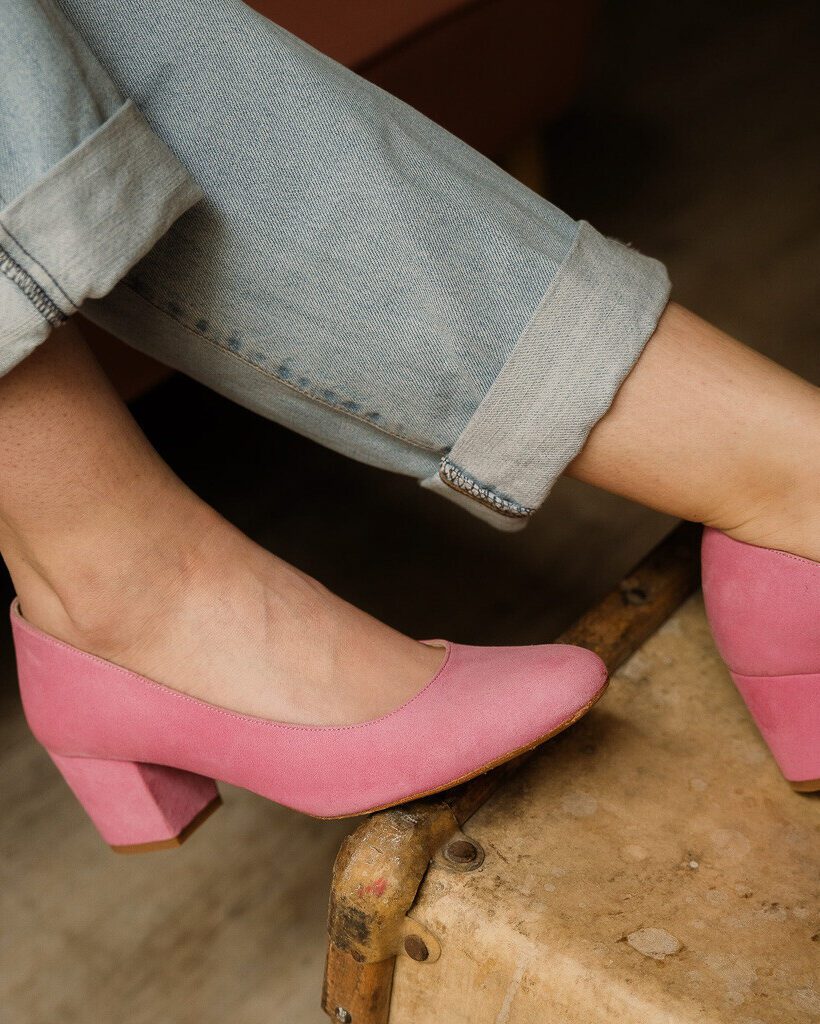 Dessine Moi Un Soulier escarpin velours rose bonbon cuir