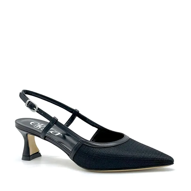 Slingback Elata 16154 cuir piqué noir talon 5,5 cm