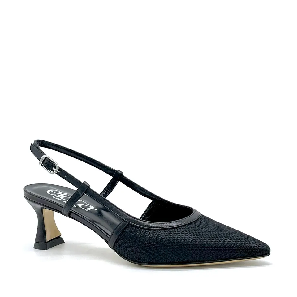 Slingback Elata 16154 cuir piqué noir talon 5,5 cm