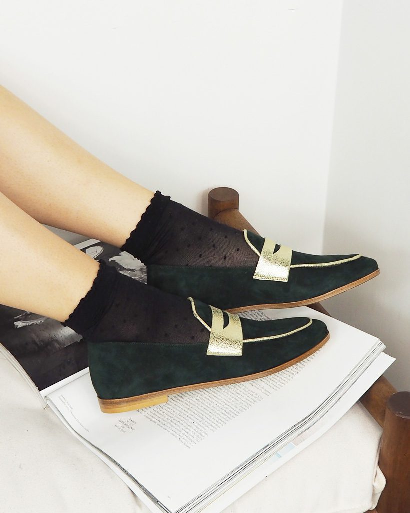 Dessine Moi Un Soulier Romy mocassin velours sapin champagne