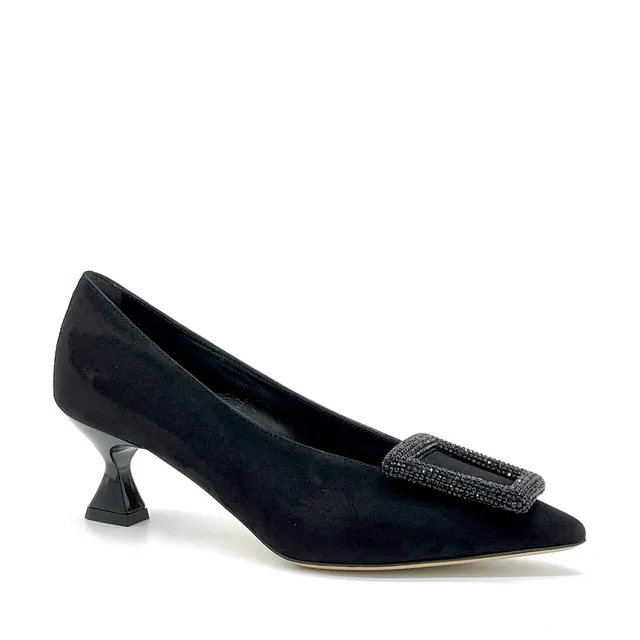 ELATA 55507-1 escarpins daim noir boucle bijou