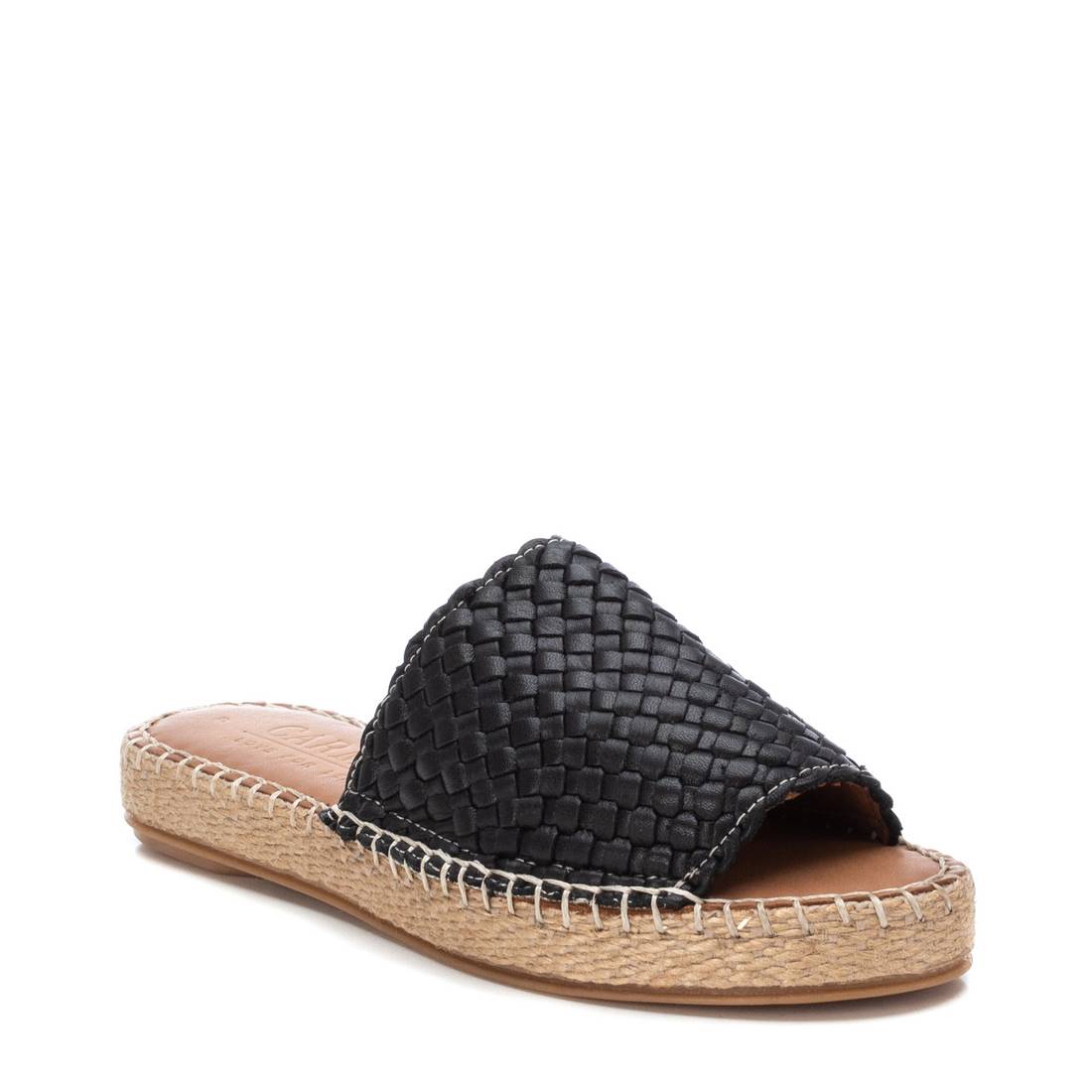 Carmela 16048705 sandale cuir noir tressée compensée