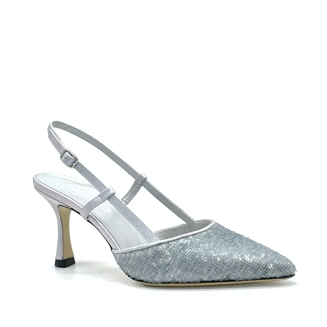 ELATA 14142 slingbacks argent paillettes talon 7,5 cm