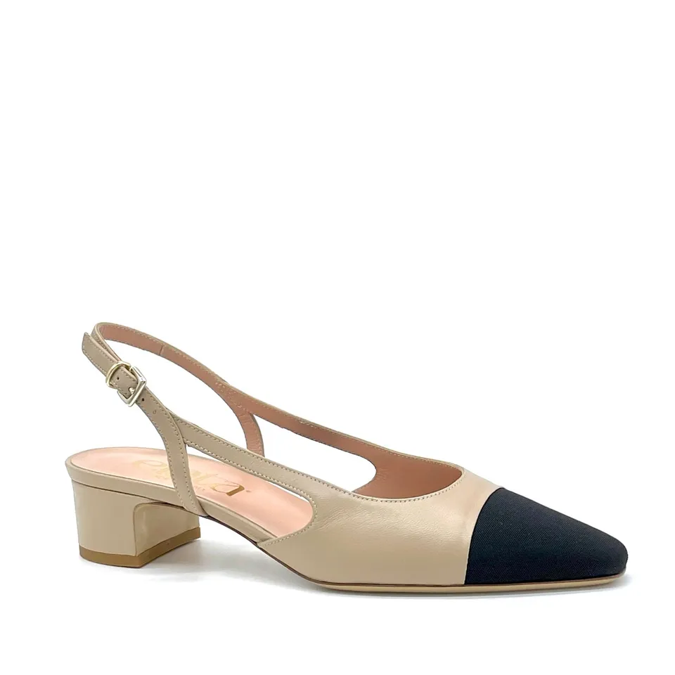 ELATA 14166 slingback cuir beige noir talon 3,5 cm