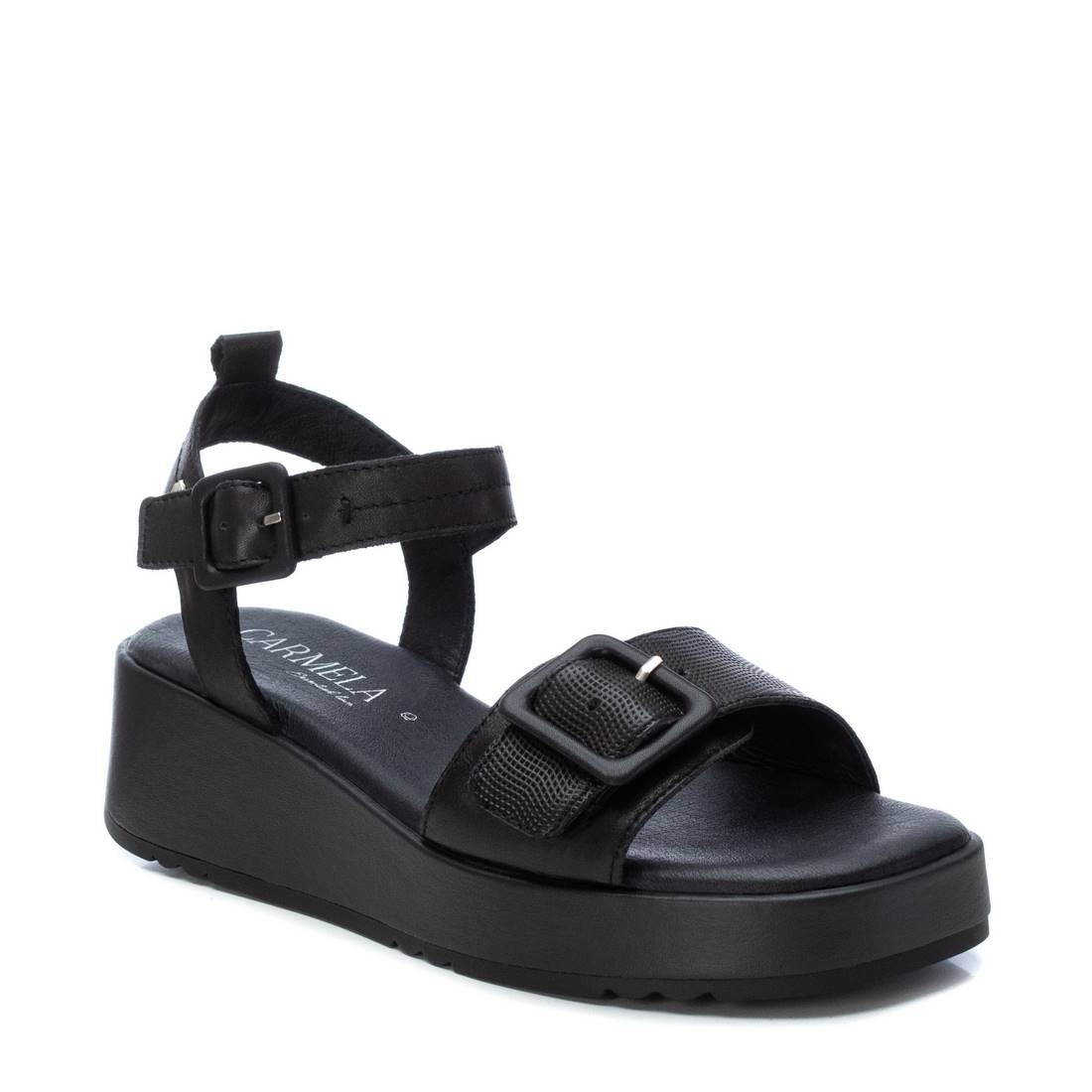 Carmela 16083505 sandales femme noir cuir plat