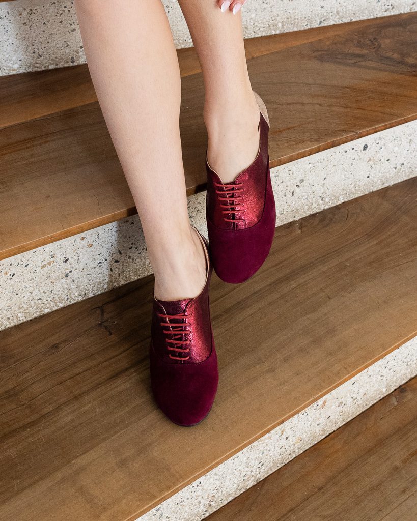 Dessine Moi Un Soulier richelieu plat velours grenat bronze