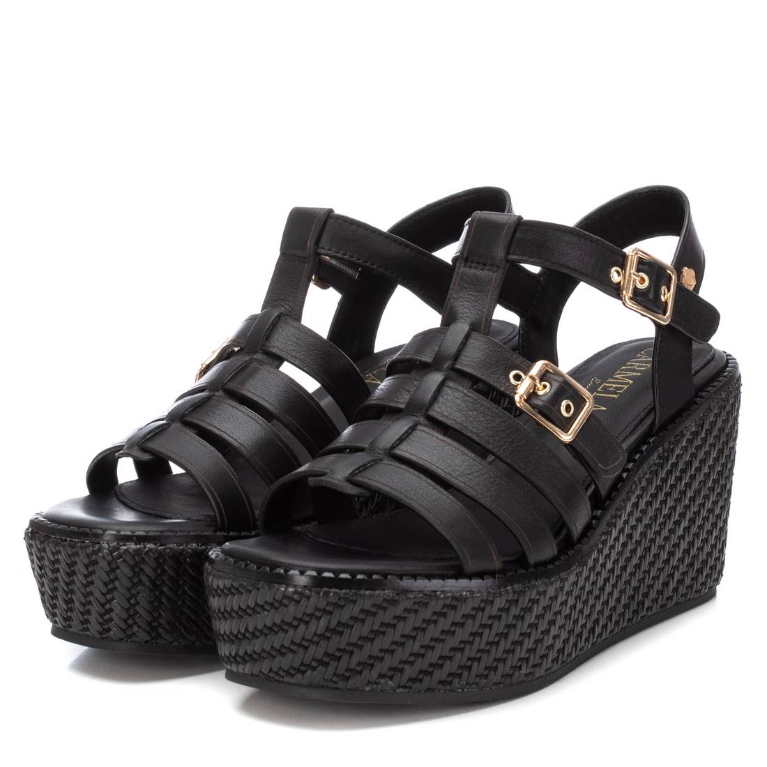 Carmela 16138804 sandales cuir noir compensées