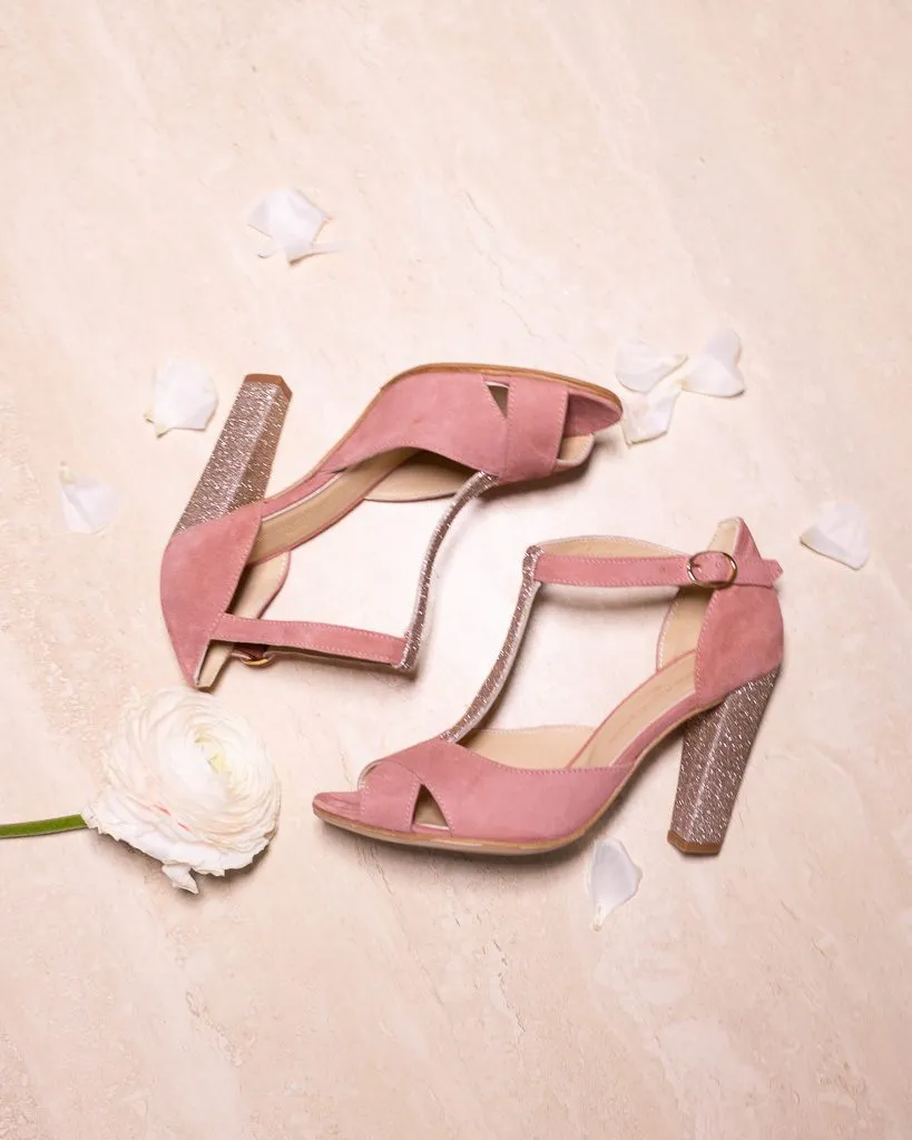 Dessine Moi Un Soulier salomé rose anglais paillette dorée