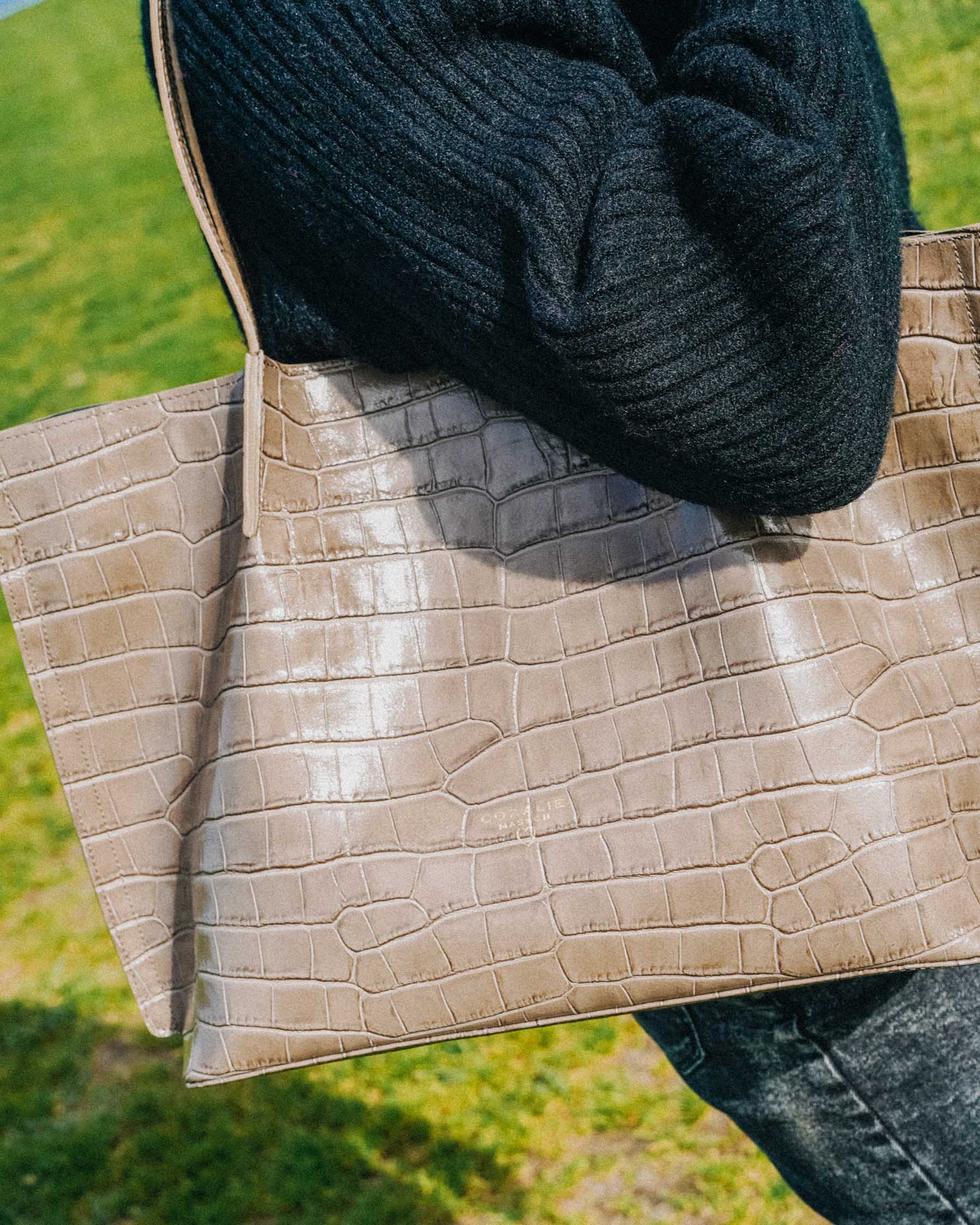 Coralie Masson Malcolm sac cabas cuir taupe croco